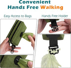 PetBonus Dog Poop Bag Holder, Portable Pet Waste Bag Dispenser, 2 Pouches for Treats and Walking Accessories, Fit All Leashes, Includes 1 Roll of Dog Poop Bags (Army Green)