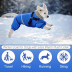 BRKURLEG Blue Dog Winter Coat, Cozy Winter Dog Jackets, Small Dogs Coat with Harness, Onesie Body Warm Puppy Christmas Jacket, Pet Reflective Cold Weather Jackets, Puppy Four-Legged Puffer Coats,L