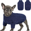 Queenmore Small Dog Pullover Sweater, Cold Weather Cable Knitwear, Classic Turtleneck Thick Warm Clothes for Chihuahua, Bulldog, Dachshund, Pug (Dark Navy, Large)
