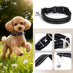 Small Dog Collar with Bell Reflective - Adjustable Puppy Collar for Nighttime Walks, Cute Basic Nylon Collar for Chihuahua Pomeranian Yorkie (Black S)