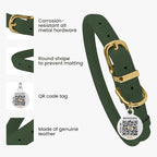 BronzeDog Rolled Leather Dog Collar with QR ID Tag, Adjustable Soft Round Collars for Small Medium Large Dogs Puppy (7" - 10" Neck Size, Emerald Green)