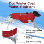 Dog Winter Jacket - Large, Warm Zip Up Snowsuit Dog Harness Vest, Reflective, Water-Resistant, Red