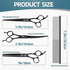 7.0" Professional Dog Grooming Scissors Kit – 3-Piece Set with Straight, Curved & Thinning Shears, Black Japanese Stainless Steel, Includes Grooming Comb for Dogs & Cats