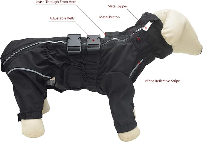 Dogs Waterproof Jacket, Lightweight Waterproof Jacket Reflective Safety Dog Raincoat Windproof Snow-Proof Dog Vest for Small Medium Large Dogs Black L