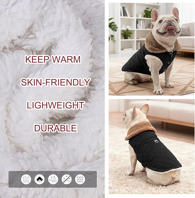 BEAUTYZOO Winter Dog Vest Coat with Harness Built in, Warm Puppy Jacket for Small Medium Dogs, Lightweight Cold Weather Small Dog Coat, Fleece Puffer Vest Windproof Snowproof Pet Clothes, Black