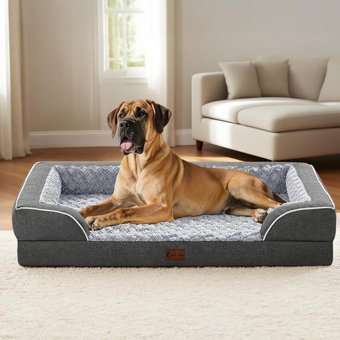 Orthopedic XL Dog Beds, Waterproof Memory Foam Big Pet Bed for Extra Large Sized Dogs 45x35Inch, Non-Slip Bottom and Egg-Crate Foam Dog Couch Bed with Washable Removable Cover, Dark Grey