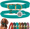 BronzeDog Rolled Leather Dog Collar with QR ID Tag, Adjustable Soft Round Collars for Small Medium Large Dogs Puppy (7" - 10" Neck Size, Turquoise)