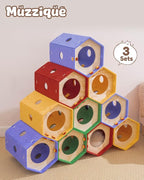 Cat Tunnel Bed, for Indoor Cats, DIY Transformable Pet Tunnel Tube, 8 Way Hiding Large Washable Kitty Play Toy, Puppy Circle House, Expandable Hideaway Peekaboo Kitten/Rabbit Cave, Hideout Cube, 1 Set