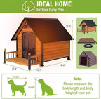 GUTINNEEN Outdoor Heated Dog House Anti-Bite Weatherproof Dog Kennel Puppy Shelter Indoor with Heating Pad, All-Around Insulated Liner and Porch for Large Breed, 45" D x 32.9" W x 32.6" H (Brown)