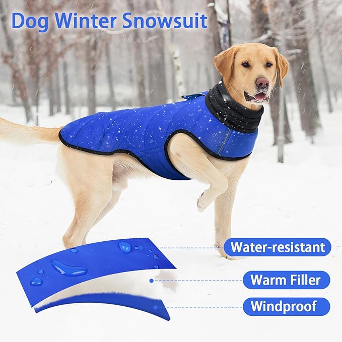 MIGOHI Lightweight Dog Coat, Windproof Dog Jacket, Puffer Jacket for Small Dogs, Padded Vest with Reflective Strips, Warm Snow Vest in Cold Weather, Easy On Hook & Loop Belly, Blue, S