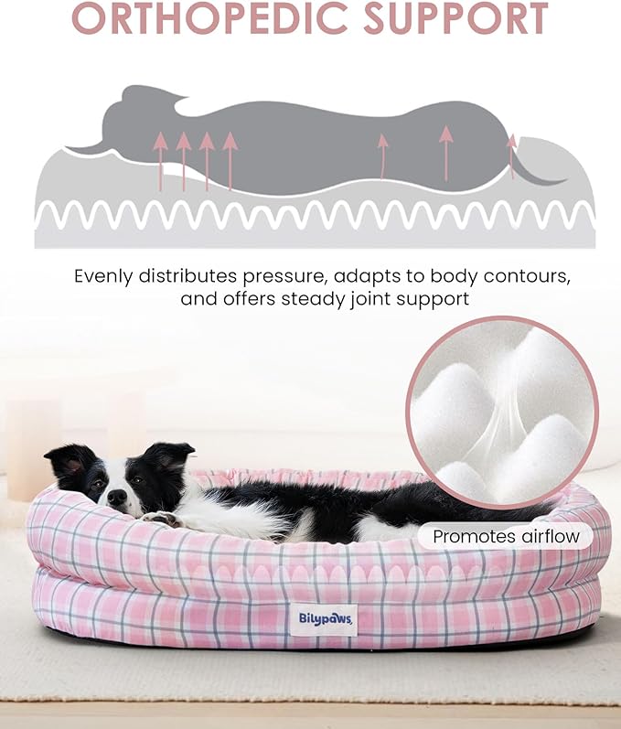 Orthopedic Dog Bed for Small Dogs, Pet Sofa Bed with Egg Crate Foam, 4-Sided Bolster, Removable Washable Cover & Anti-Slip Bottom, Small Pink Plaid