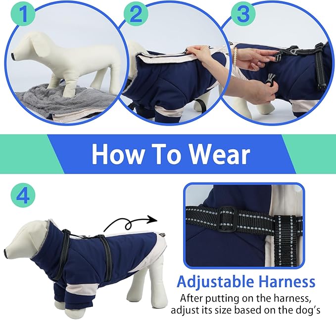 MIGOHI Dog Coat with Harness Built in, 2-in-1 Windproof Dog Winter Coat, Thermal Reflective Jacket with Back Zipper for Large Dogs Cold Weather, Labrador Retriever, Navy Blue, 2XL