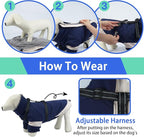 MIGOHI Dog Coat with Harness Built in, 2-in-1 Windproof Dog Jacket, Thermal Fleece Lined Coat with Reflective Strips for Medium Dogs, Zip Up Closure, French Bulldog, Navy Blue, M