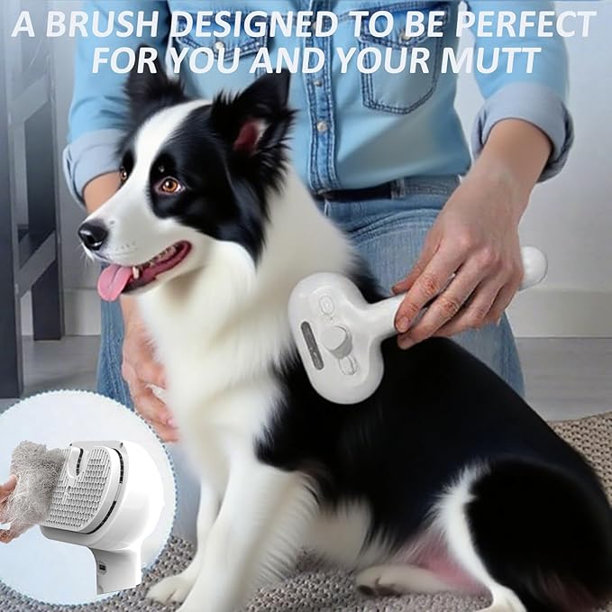 Fresh Fur Shower Brush, 3-in-1 Self-Cleaning Steamy Pet Brush for Dogs & Cats – Grooming Tool for Long & Short Hair, Removes Loose Hair and Reduces Shedding (White)