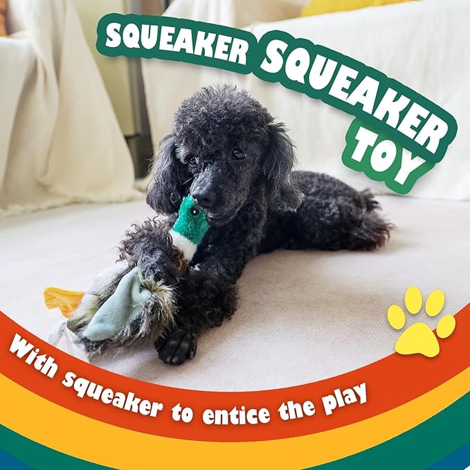 ALL FOR PAWS Duck Squeaky Doy Toy, Duck Dog Toy for Medium Large Breed, Puppy Fetch Toy with Squeaker, Plush Chew Dog Toy, 18 x 9.1 x 3.9 inches, Classic - Mallard L