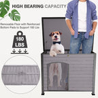 Dog House Outdoor Insulated Dog House for Small Medium Large Dogs, Natural Wood with Iron Frame, Waterproof Roof Raised Feet