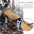 VIVAGLORY Frostfit Dog Coat, Dog Jacket for Winter & Cold Weather, Warm Fluffy Fleece Lined Water Resistant Reflective for Puppy, Coat with Velcro Fastening & Leash Hole, M, Khaki