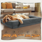 Extra Large Dog Bed-Orthopedic Waterproof XL Dog Bed for XLarge Extra Big Dogs - Foam Couch Sofa Washable with Removable Cover-Dark Grey