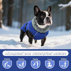DENTRUN Dog Winter Coat - Windproof Reflective Jacket, Plush Turtleneck & Adjustable Belt, Water Repellent Fleece Lined Cold Weather Vest for Corgi Bulldog, Blue, L
