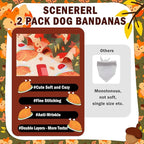 SCENEREAL Fall Dog Bandanas 2 Pack, Puppy Thanksgiving Orange Squirrel Triangle Bibs Handkerchief, Reversible Holiday Dog Bandana for Boy and Girl, Premium Pet Scarf for Small Medium Large Dogs XL