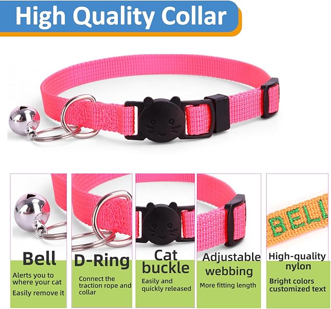 Personalized Cat Collars, Embroidered with Pet Name and Phone Number, Adjustable Nylon Breakaway Safety Release Buckle ID Collar,Custom Text with Bell for Cat or Kitten,Orange
