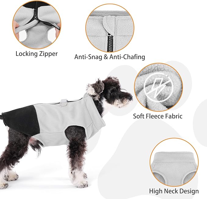 KOOLTAIL Dog Fleece Vest Sweater, Zip Up Step-in Pullover Warm Puppy Jacket with Dual Leash D-Ring for Small Medium Dogs, Cozy Soft Pet Winter Cold Weather Coats Fall Clothes Hoodie Boy Girl, Black M