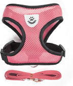 shudyear Summer cat Chest Harness and Leash, Anti-Escape Adjustable Soft mesh cat Leash and Chest Harness Set for All Types of Cats cat Vests(Size M,Pink)