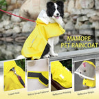 Dog Raincoat Waterproof, Adjustable Reflective Hooded Dog Rain Poncho with Leash Hole for Small Medium Large Dogs(Yellow, XX-Large)