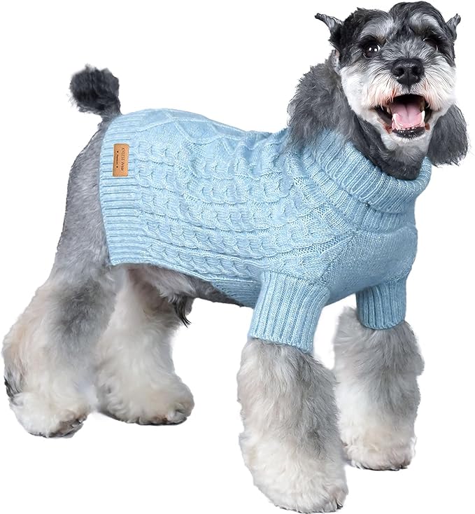 KYEESE Dog Sweater Stretchy Pet Sweater Warm Dogs Clothes with Long Sleeve Classic Cable Knit Turtleneck Dogs Coats, Soft Small Dog Sweater for Cold Weather, Blue, X-Small