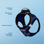 Best Pet Supplies Voyager Step-in Air Harness - All Weather Mesh, Reflective, No Pull Harness for Dogs, Cats - Secure with Hook & Loop Fastener, Buckle, Double D-Rings - Royal Blue/Black Trim, M