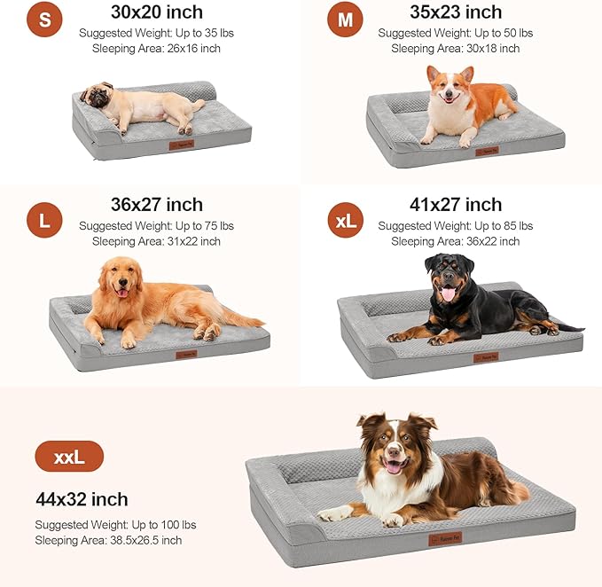 Orthopedic Dog Beds Large Sized Dog, Memory Foam Pet Bed for Medium and Large Dogs, Washable Removable Cover, Nonskid Bottom, Waterproof, 36x27x6 Inches, Light Grey
