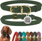 BronzeDog Rolled Leather Dog Collar with QR ID Tag, Adjustable Soft Round Collars for Small Medium Large Dogs Puppy (11" - 14 1/2" Neck Size, Emerald Green)