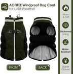AOFITEE Dog Coat, Warm Dog Jackets for Small Dogs, Dogs Winter Coat with Harness Built in, Reflective Pet Winter Jacket, Waterproof Windproof Puppy Puffer Jacket Fleece Vest, Green XS