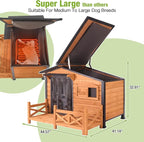 GUTINNEEN 44.6" L Extra Large Heated Dog House Outdoor Insulated Winter Dog Kennel with Thermostat-Controlled Heating Pad, Chew-Proof Metal Frame and 6-Sided Insulated Liner for Medium Dogs, Brown
