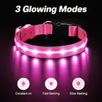 PcEoTllar Light Up Dog Collars, Led Dog Collar, Rechargeable, Night Walking, Waterproof, Glow in The Dark Dog Collars Light for Large Small Medium Dogs, Pink m
