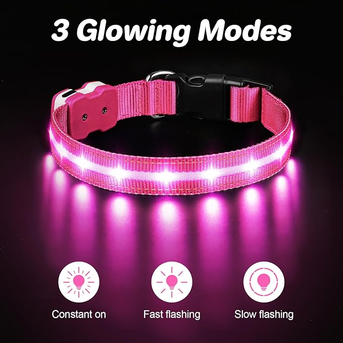 PcEoTllar Light Up Dog Collars, Led Dog Collar, Rechargeable, Night Walking, Waterproof, Glow in The Dark Dog Collars Light for Large Small Medium Dogs, Pink l