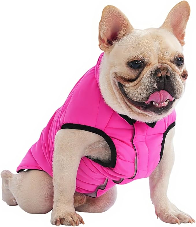 PetWarm Reversible Dog Winter Coat, Windproof Dog Puffer Vest, Soft Vest for Dogs with Hook-and-Loop Strap for Easy Dressing, Waterproof Coat for Dogs with Adjustable Fit, Pink, M
