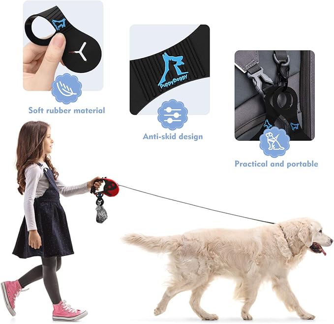 PuppyDoggy Dog Poop Bag Holder for Leash Waste Bag Carrier Dog Poop Bag Dispenser for Walking Running Bicycle Accessory 2 pieces (Black)
