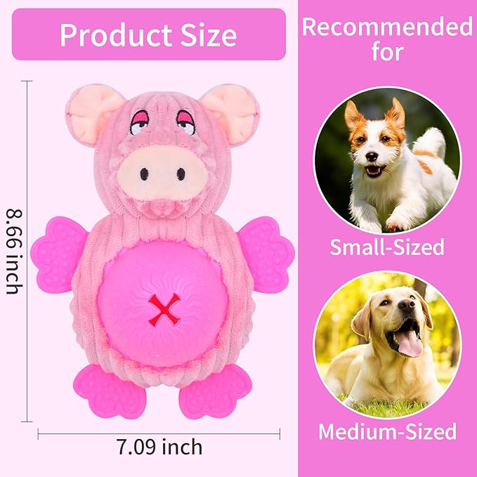 Interactive Dog Toys, Plush Dog Toy with Treat Dispensing Ball, Squeaky Dog Toy with Cute Plastic Paws for Playing,Slow Eat Hiding Food Enrichment Toy for Small & Medium Breeds(Pink)