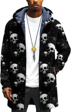 LIZALIG Long Hooded Cardigan Men Japanese Art Style Fashion Cool Graphic Coats Winter Warm Lined Fleece Jacket