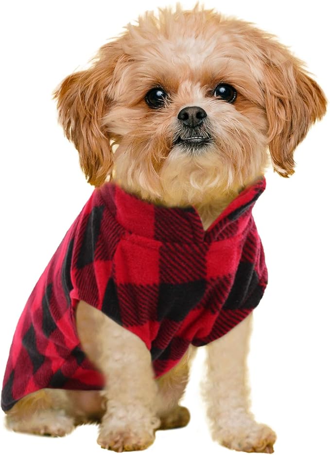 Kama Bridal Dog Spring Autumn Winter Coat Pullover Fleece Vest for Cats & Dogs - Red & Black Plaid (Red, S)