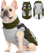 FUAMEY Dog Winter Jackets for Small Dogs,Dog Coat with Harness Built in,Waterproof Dogs Snowsuits Warm Pet Jacket Zip Up Fleece Cold Weather Coats Reflective Puppy Vest with Pocket Green XS