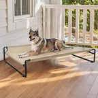 Veehoo Original Outdoor Elevated Dog Bed, Cooling Raised Dog Cot for Large Dogs, Portable Standing Pet Hammock Platform with Washable Breathable Mesh, No-Slip Feet, X-Large, Beige Coffee, CWC2201