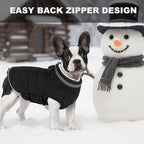 Large Dog Coat with Harness Built-in, Waterproof Reflective Fleece Lined - Warm Windproof Winter Jacket with Back Zipper, Cold Weather Snow Dog Coats - Black - 2XL