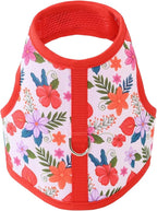 Mile High Life Dog Harness, Air Mesh Floral Vest Harness for 20 lbs Small Dogs & Cats, Easy Get on Adjustable Easy Closures Both Neck and Chest(Red Flower, XS Chest 14"-16")