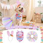 SCENEREAL Easter Dog Bandana Outfit with Cute Bunny Ears Headband and Tutu Dress, Puppy Holiday Costume Accessory, Pink Eggs Rabbit Prints Scarf Pet Birthday Party Supplies for Small Medium Dogs Cats