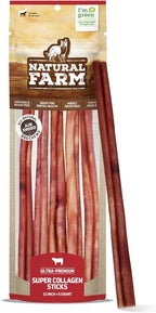 Natural Farm Odor-Free Super Collagen Dog Chews (12-Inch, 5-Pack) The First Ever Real Bull Sticks Alternative: 100% Natural Angus Hide Collagen Treats - More Protein, More Chew Time for All Dogs