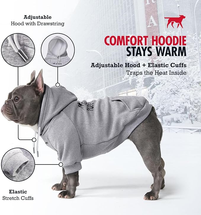 Tuff Pupper Dog Hoodie | Premium Quality 100% Organic Cotton | Ultra Soft Interior for Superior Comfort | Elastic Cuffs & Drawstring for Warmth | Stretch Fit Suitable for All Breeds (Gray, M)