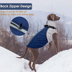 Dog Coats for Large Dogs,Winter Waterproof Jacket with Collar Built in,XXL Dog Coat for Cold Weather Warm Snow Jacket with Thermal Fleece Lining,Reflective Pet Snowsuit Large,Blue,2XL