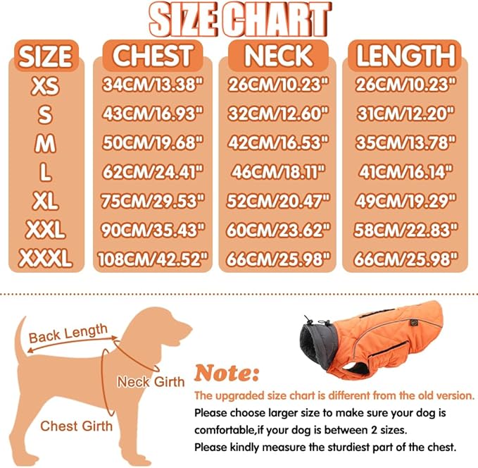 EMUST Dog Winter Jackets, Small/Medium/Large Dog Coat for Winter, French Bulldog Clothes for Dogs, Pet Cold Jacket for Large Dogs, Orange, XL